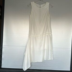 Anthropologie TRYB Asymmetrical Dress Sz 2 White Sleeveless Silk Ladder Lace
